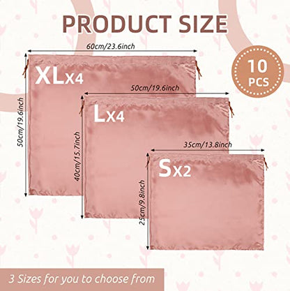 10 Pcs Dust Bags for Purses and Handbags Silk Dust Cover Bag for Handbags Purses Shoes Boots Silk Drawstring for Storage, 3 Sizes(Pink)