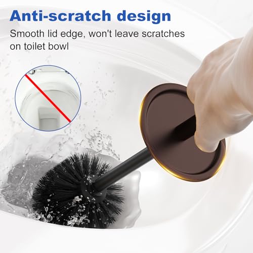 Toilet Brush and Holder Set：304 Stainless Steel Heavy Duty Toilet Bowl Brush，Removable Inner Bowl and Splash Protection，Bathroom Toilet Brush-Dense Bristles for Through Cleaning