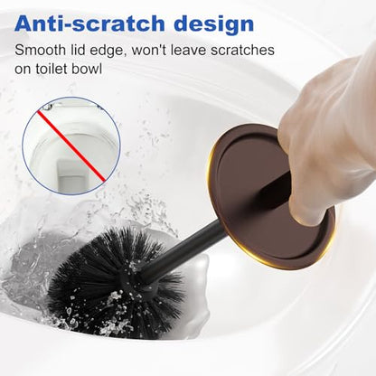 Toilet Brush and Holder Set：304 Stainless Steel Heavy Duty Toilet Bowl Brush，Removable Inner Bowl and Splash Protection，Bathroom Toilet Brush-Dense Bristles for Through Cleaning