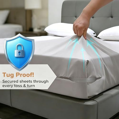 No-Lift Bed Sheet Holders for Thick Mattresses, 8PcsTriangle Sheet Straps Keep Sheets in Place All Night, Upgraded Mattress Clips with Fabric-Safe Grippers, Fitted Sheet Fasteners