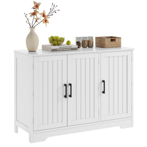 ChooChoo Modern Sideboard Buffet Cabinet with Adjustable Shelves | Coffee Bar Storage Cabinet, 3 Doors, for Kitchen, Dining Room, Living Room, White
