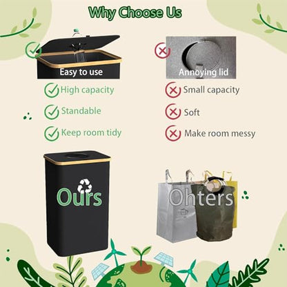 Recycling Bin for Kitchen Indoor Home, Large 26 Gallon 100L Recycle Bin with Lid Removeable Reusable Inner Bag Bottle Can Glass Waste Plastice Stickers,Black