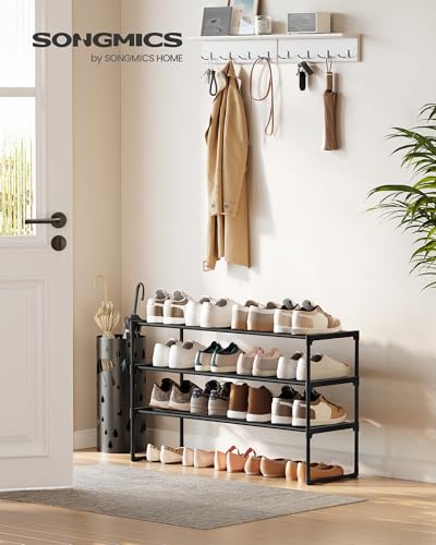 SONGMICS Shoe Rack, 3-Tier Shoe Organizer, Metal Storage Shelf, Upright or Upside Down, for 16-20 Pairs, Stackable, for Entryway, 11.8 x 36.2 x 21.7 Inches, Black ULSA303B02