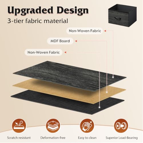 WLIVE Night Stand, Small Dresser with 2 Drawers & Wooden Top, Nightstand with Fabric Bins, Bedside Table End Table for Bedroom, Closet, Entryway, College Dorm, Charcoal Black | Nightstand with Fabric Bins, Bedside Table End Table for Bedroom, Kids Room