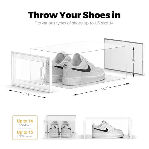 XXX-Large Fit Size 14 Shoe Storage Box, Clear Plastic Stackable Shoe Organizer for Closet, Shoe Rack Sneaker Container Bin Holder for Entryway, Closet, Under Bed