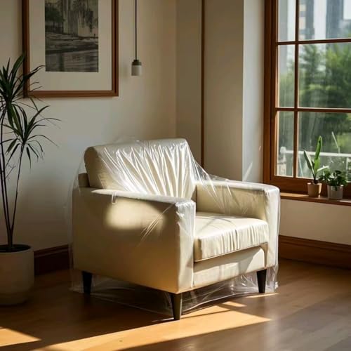 2 Pack Plastic Chair Cover for Moving and Storage 46"x 76" Plastic Furniture Covers Moving Heavy-Duty Water Resistant &Cover Dust-Proof for Indoor Outdoor Patio