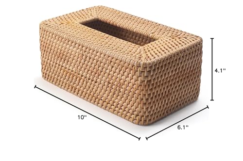 Rattan Tissue Box Cover Natural Woven Facial Napkin Holder Rectangular 10 x 6.1 x 4.1 Inch (Natural)
