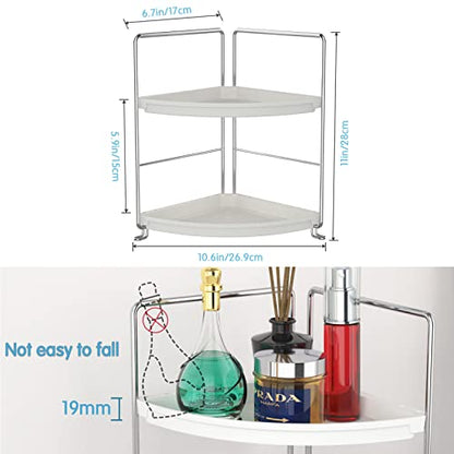 2-Tier Corner Bathroom Sink Countertop Organizer-Vanity Tray Cosmetic & Makeup Storage-Kitchen Spice Rack Standing Shelf,Perfect Storage Shelf for Bathroom,Bedroom,Kitchen,Vanity,Silver