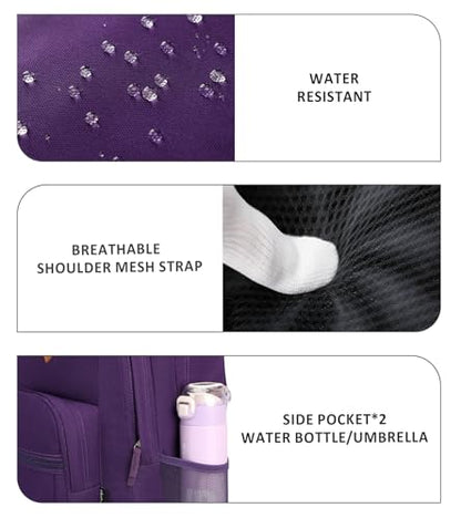 abshoo Girls Solid Color Backpack For College Women Water Resistant School Bag (Purple)