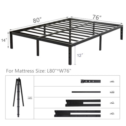 Wulanos King Size Bed Frame, 3500lbs Heavy Duty Metal Frames with Steel Slats Support 14 Inch High Platform Bedframe with Storage, No Box Spring Needed, Sturdy and Durable Noise-Free, Black
