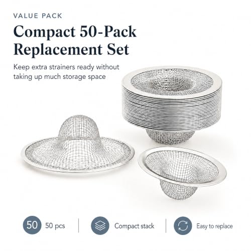 Kingrol 50 Pack 2-3/4 Inch Stainless Steel Sink Strainers, Small Mesh Drain Strainer Baskets for Kitchen Sink, Bathroom Sink, Bathtub, Laundry, Floor Drain and Utility Sink