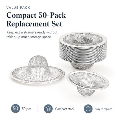 Kingrol 50 Pack 2-3/4 Inch Stainless Steel Sink Strainers, Small Mesh Drain Strainer Baskets for Kitchen Sink, Bathroom Sink, Bathtub, Laundry, Floor Drain and Utility Sink