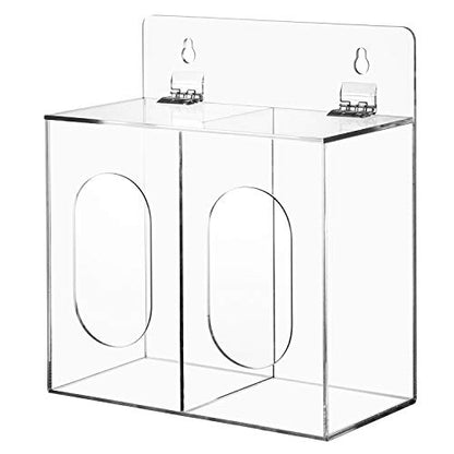 MyGift Premium Clear Acrylic Personal Face Mask Storage Box, Wall Mounted Disposable Glove Dispenser Container with 2 Compartments