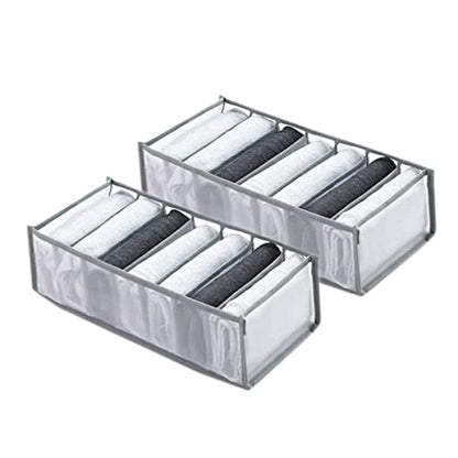 Wardrobe Clothes Organizer 7 Grids Portable Closet Organizer Mesh Separation Storage Box Foldable Closet Drawer Organizer for Underwear Socks Scarves Leggings (Grey, 2 Leggings Grid)