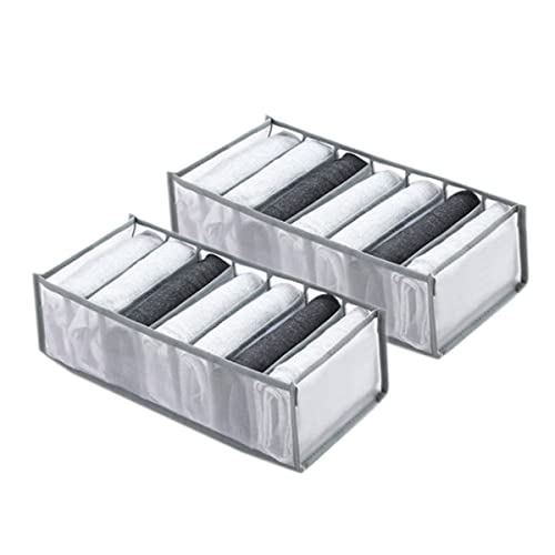 Wardrobe Clothes Organizer 7 Grids Portable Closet Organizer Mesh Separation Storage Box Foldable Closet Drawer Organizer for Underwear Socks Scarves Leggings (Grey, 2 Leggings Grid)