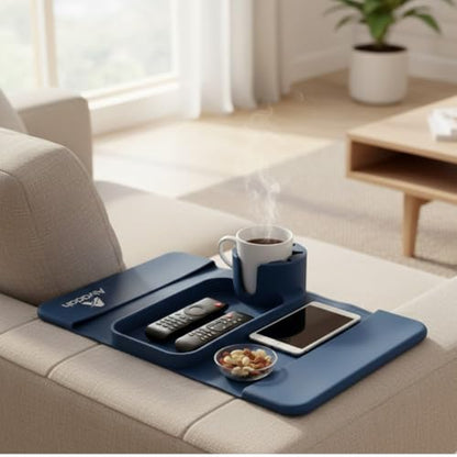 Silicone Couch Cup Holder Tray for Sofa Armrest, Non-Slip Sofa Organizer with Cup Holder, Phone Remote Tablet Storage, Couch Armrest Caddy for Drinks Snacks Living Room (Blue Navy)