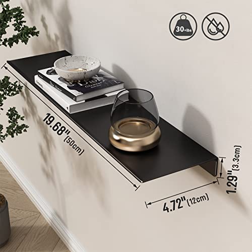 20 inch Floating Shelf for Wall Organizer & Storage, Mini Display Shelf, Metal Wall Shelf for Bathroom, Living Room, Kitchen, Bedroom(Matte Black)