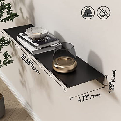 20 inch Floating Shelf for Wall Organizer & Storage, Mini Display Shelf, Metal Wall Shelf for Bathroom, Living Room, Kitchen, Bedroom(Matte Black)