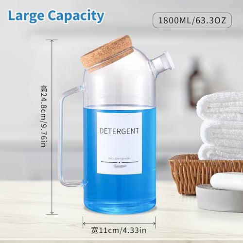 60oz Liquid Laundry Detergent Dispenser with Lables,Glass Laundry Detergent Dispenser,Laundry Detergent Container Laundry Liquid Dispenser