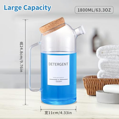 60oz Liquid Laundry Detergent Dispenser with Lables,Glass Laundry Detergent Dispenser,Laundry Detergent Container Laundry Liquid Dispenser