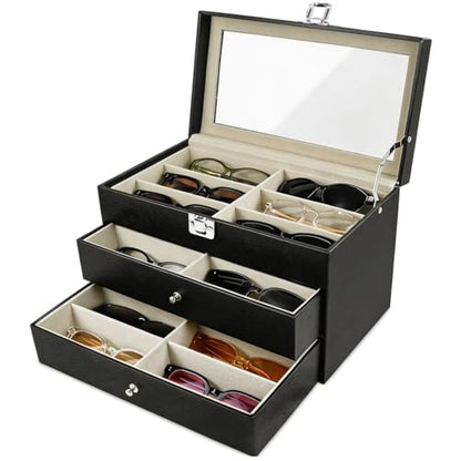 Sunglasses Organizer 18/20 Slots, Multiple Pairs Glasses Storage Case Leather Eyeglasses Display Box for Women Men