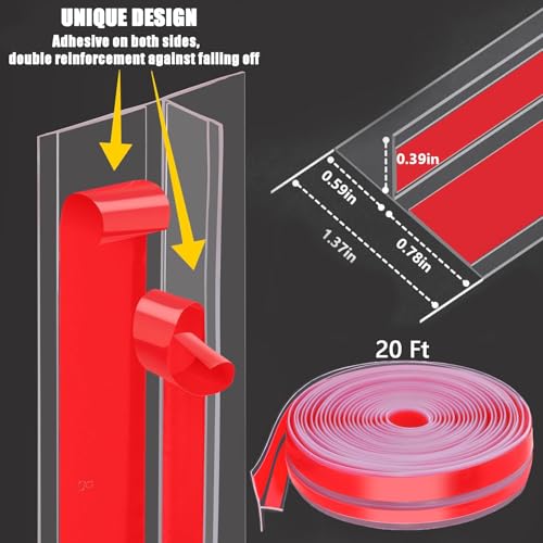 T-Shaped Door Draft Stopper (20FT, Clear Silicone) – Weather Stripping Seal for Side of Door Frame, Blocks Cold Drafts & Reduces Noise, Double-Sided Adhesive