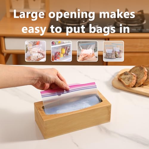 CRAKTH Plastic Bag Storage Organizer for Kitchen Drawer, Bamboo | Space-Saving, Set of 4 Separate, Food Bag Storage Holders, Fits Gallon, Quart, Sandwich, Snack Variety Size Bags
