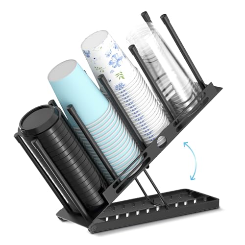 Coffee Cup and Lid Holder, 4 Compartment Metal Cup... (Black | Iron)