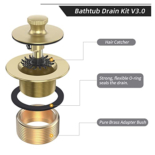 Brushed Gold Bathtub Drain Bath Tub Trim Set Conve... (Brushed Gold | Metal)