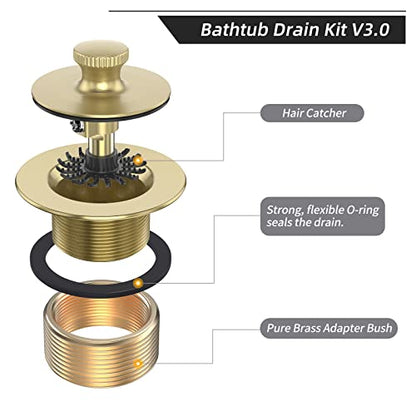 Brushed Gold Bathtub Drain Bath Tub Trim Set Conve... (Brushed Gold | Metal)