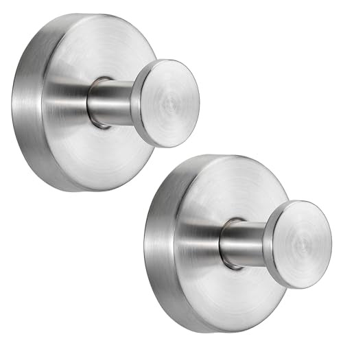 Suction Cup Hooks for Shower No-Drill Bathroom Hooks for Towels, Robes, Loofah Mountable on Bathroom Walls, Kitchen, Glass, Mirrors, Tile and Smooth,Non-Porous Surfaces (2, Brushed Nickel)