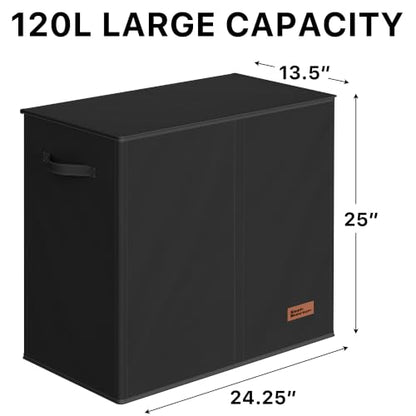 Simple Houseware Double Laundry Hamper with Lid & Removable Bags, Black | Heavy Duty 600D Polyester, Water-Resistant Surface