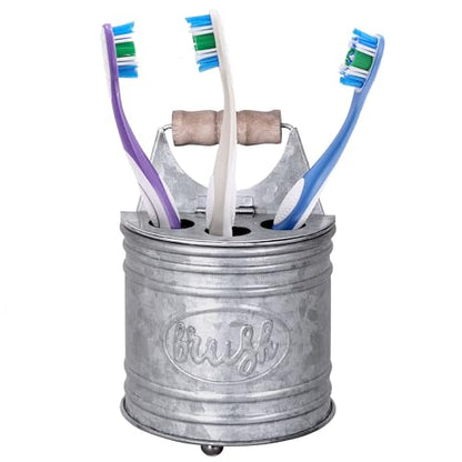 Autumn Alley Farmhouse Toothbrush Holders for Bathrooms - Rustic Galvanized Tooth Brush Holder - Farmhouse Bathroom Accessories Country Decor, Toothpaste & Electric Kids Toothbrush Compartment, Grey