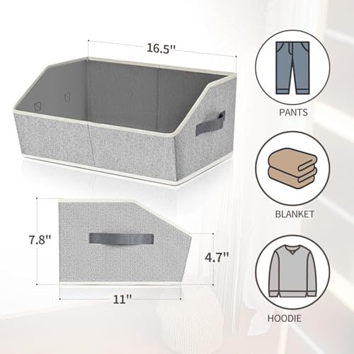 Closet Organizers Bins 6 Packs - Large Closet Shelf Organizer with Handles, Fabric Trapezoid Storage Bins, Collapsible Storage Cubes for Clothes, Towels, Light Gray
