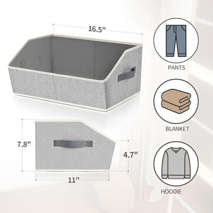 Closet Organizers Bins 6 Packs - Large Closet Shelf Organizer with Handles, Fabric Trapezoid Storage Bins, Collapsible Storage Cubes for Clothes, Towels, Light Gray