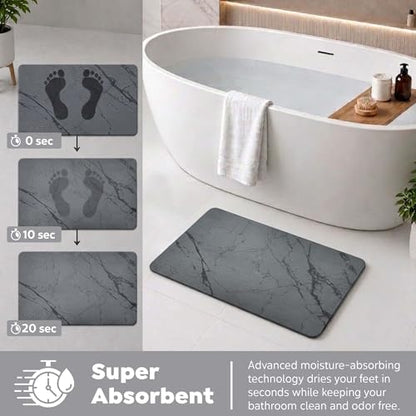 Extra Large Stone Bath Mat for Bathroom (32" x 20") | Non Slip Super Absorbent Quick Dry Diatomaceous Earth Bath Mat | XL Diatomite Stone Bath Shower Mat | Drying Mat for Kitchen Counter | Gray