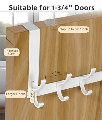 Optish Door Hooks for Hanging, Over The Door Towel Racks for Bathroom, Coat Rack Door Towel Hanger Towel Hooks (2Pack, White, Fit 1-3/4" Doors)