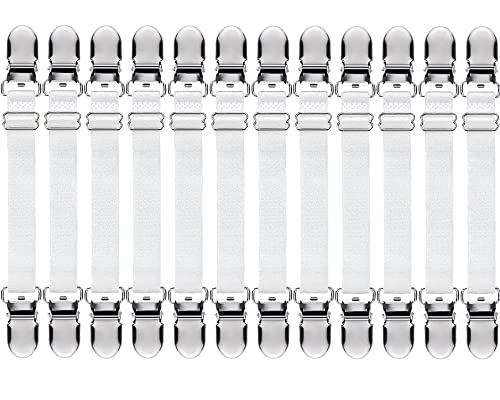 Boao 12 Pcs Bed Sheet Clips Straps Sheet Corner Straps Holder Adjustable Mattress Clips, Elastic Bed Grippers Suspender Fasteners Holder for Home(White,14-28 Inch Length)