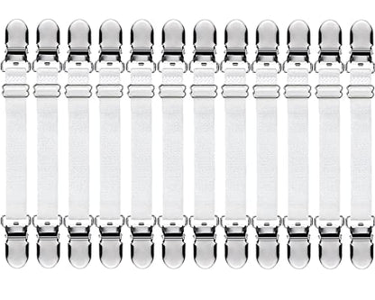 Boao 12 Pcs Bed Sheet Clips Straps Sheet Corner Straps Holder Adjustable Mattress Clips, Elastic Bed Grippers Suspender Fasteners Holder for Home(White,14-28 Inch Length)