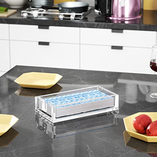 Acrylic Napkin Holder for Bathroom, Guest Towel Holder Tray（Clear） | 8mm Thick, Decorative, Rectangle Flat Design, for Vanity, Washbasin, Parties, Weddings, Party, Hotel, Restaurant
