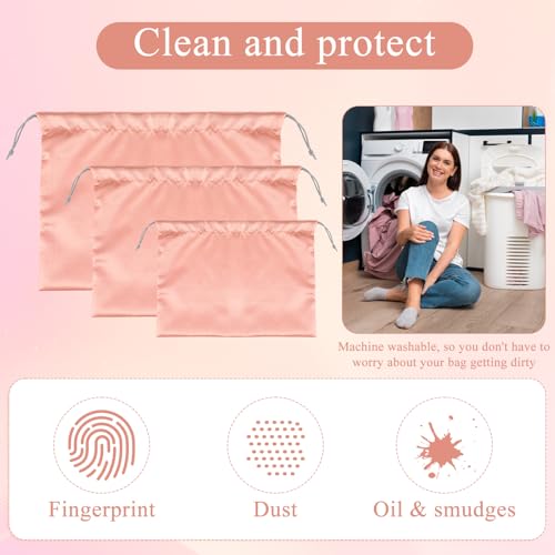 12 Pack Dust Bags for Purses and Handbags - 3 Size Premium Polyester Purse Dust Bags for Storage with Drawstring, Pink Protective Covers for Luxury Bag Shoes Boots Travel Organization