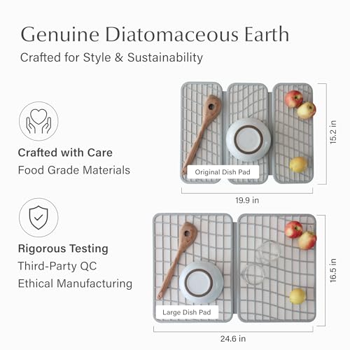 Dorai Home Dish Pad - Collapsable Stone Dish Drying Mat with Diatomaceous Earth for Quick Drying - Ultra Absorbent - Encased in Silicone - Eco-Friendly, Foldable - Original 19.9"x15.2" Sandstone
