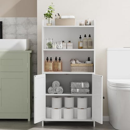 Small Bathroom Storage Cabinet, Toilet Paper Storage Cabinet | Bathroom Floor Cabinet with Doors and Shelves, Bathroom Organizers for Small Spaces, 9.8" D x 19.7" W x 39.9" H, White