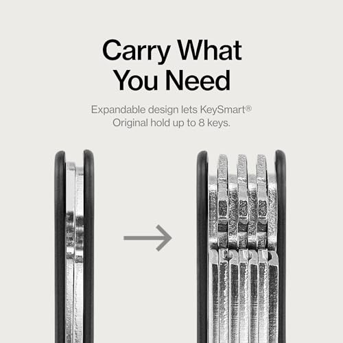 KeySmart Original Key Holder - Compact Key Organizer for Key Chain, Minimalist Clutter-Free EDC Keychains Key Ring, Black, 8 Keys