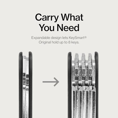 KeySmart Original Key Holder - Compact Key Organizer for Key Chain, Minimalist Clutter-Free EDC Keychains Key Ring, Black, 8 Keys