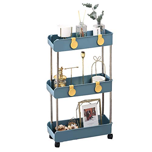 3-Tier Slim Mobile Shelving Unit on Wheels, Slide...