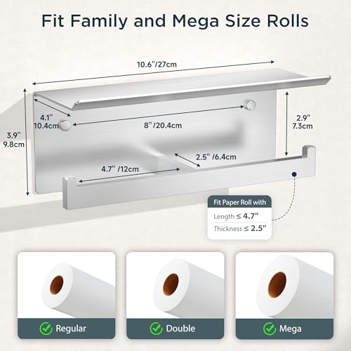 FORIOUS Toilet Paper Holder with Shelf, Commercial Toilet Paper Dispenser | Brushed Nickel | SUS304 Stainless Steel Wall Mount Double Bathroom Tissue Roll Holder for Hotel, Apartments, etc