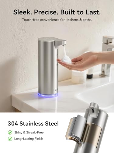 Automatic Foaming Soap Dispenser Touchless, 0.2s Fast Sensor, USB-C Rechargeable, Smudge-Resistant Stainless Steel, Hand Soap Dispenser for Bathroom, Kitchen, Hotel, Silver