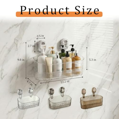 AVOKIHI Suction Cup Shower Caddy, No Drill Shower Shelf | Clear acrylic storage box for inside shower. Strong suction cups hold safely on smooth walls. No drill or adhesive.