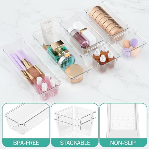 12 Pack Clear Drawer Organizer Set, Drawer Storage Trays, Storage Bins | Acrylic Drawer Storage Trays, Storage Bins for Makeup, Cosmetics, Jewelries, Utensils, Gadgets, Office